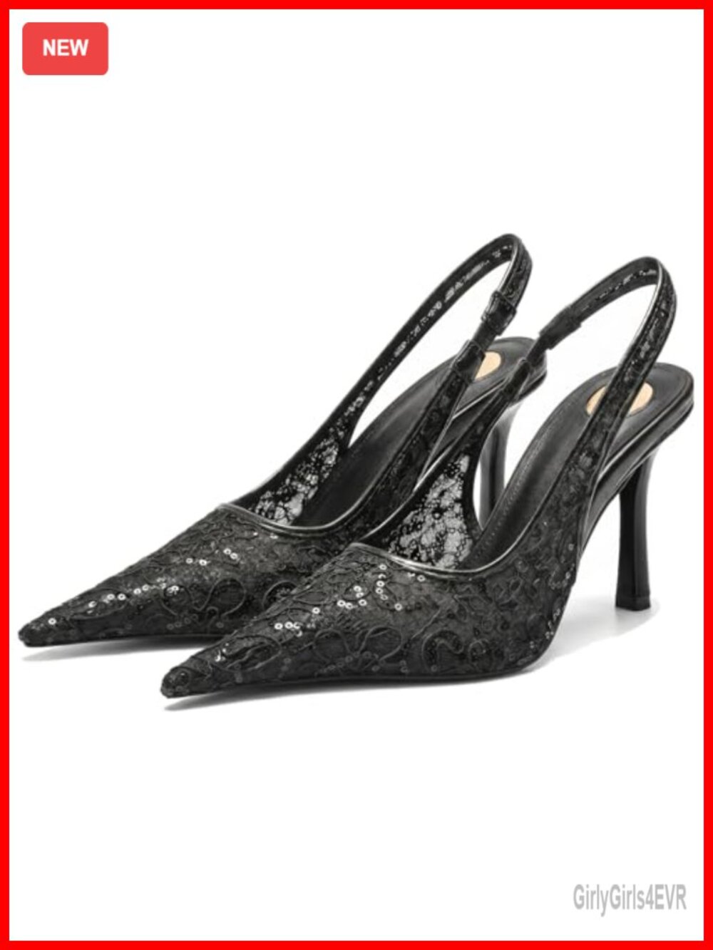 Lace Mesh Slingback Stiletto Heels Pointed Toe Women's Formal Pumps